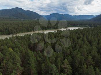Aerial view of Katun river, in Altai mountains
