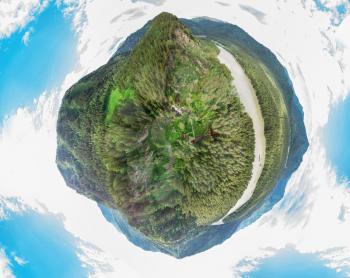 Planet spherical panorama 360 of summer Altai Mountains