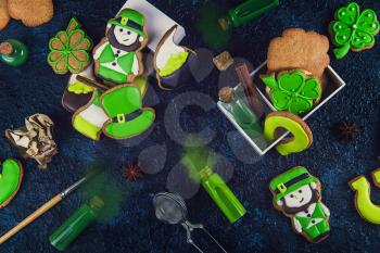 Gingerbread cookies with different cookie shape for St. Patrick's Day