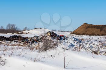 Plastic pollution or unauthorized dumping concept in a landfill garbage
