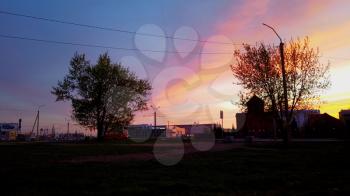 BARNAUL - MAY, 1 Timelapse of road and streets and beauty sunset in May 1, 2020 in Barnaul , Siberia, Russia