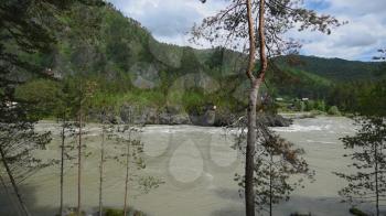 view of Katun river, in Altai mountains, cinematic footage