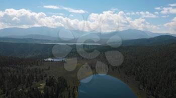 Aerial drone video of the lake of Kidelyu near the Ulagan mountain pass, Altai Republic, Russia