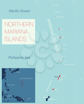 Nothern Mariana Islands detailed editable map with cities and towns, geographic sites. Vector EPS-10 file