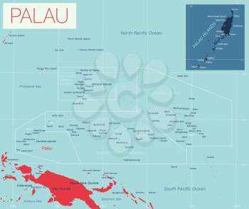 Palau detailed editable map with cities and towns, geographic sites. Vector EPS-10 file