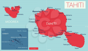 Tahiti detailed editable map with cities and towns, geographic sites. Vector EPS-10 file