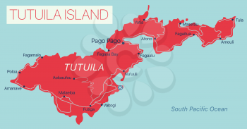 Tutuila Islands detailed editable map with cities and towns, geographic sites. Vector EPS-10 file