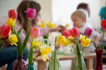 Concept of spring holiday, womens day or mothers day in kindergarten