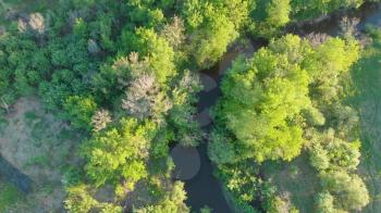 Aerial drone video of summer june landscape with river