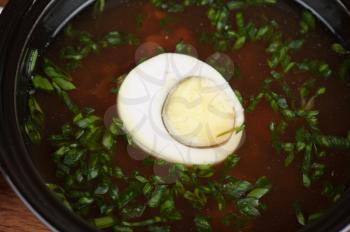 Traditional Russian kvass soup with vegetables - okroshka with rusks