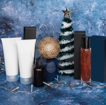 New year or christmas gifts of skincare products and cosmetics