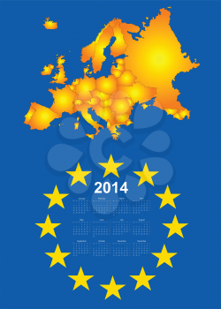 Royalty Free Clipart Image of a 2014 Calendar With a Map of Europe