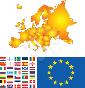Royalty Free Clipart Image of a Map of Europe With Flags