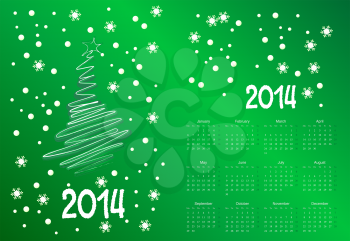 Royalty Free Clipart Image of a 2014 Calendar With a Christmas Tree