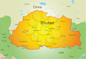 Royalty Free Clipart Image of a Map of Bhutan