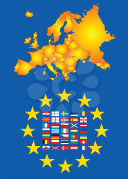 Royalty Free Clipart Image of a Map of Europe With Flags