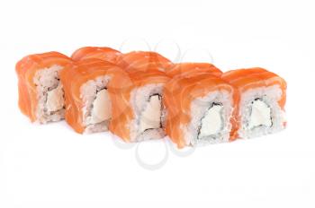 Roll with cream cheese and salmon fish topped