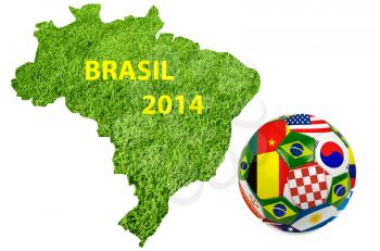 Map and Soccer ball of Brasil 2014