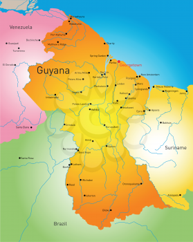 Vector detailed map of Guyana country