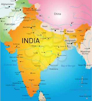 Vector detailed map of India country