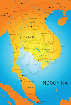 Vector detailed map of Indochina countries