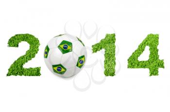 2014 text with soccer ball on white