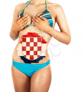 Beautiful female closeup with croatia flag