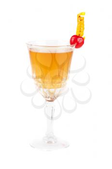 cognac cocktail with cherry on white
