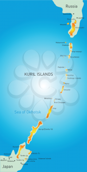 Vector detailed map of Kuril island