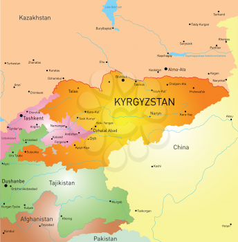 Vector detailed map of Kyrgyzstan country