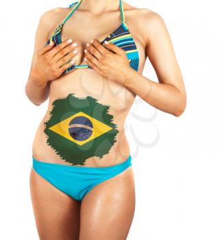Beautiful female closeup with brazil flag