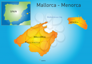Vector color map of Mallorca-Menorca, Spain