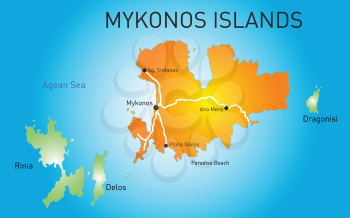 Vector color map of Island of Mykonos in Greece