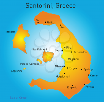 Vector color map of Santorini , Greece