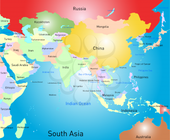 Vector color south asia map