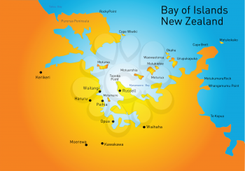 Bay of Island, New Zealand, vector color map