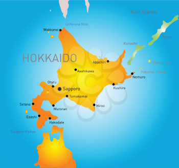 Hokkaido island vector color map