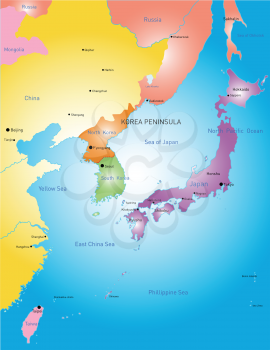 Korea peninsula vector color map