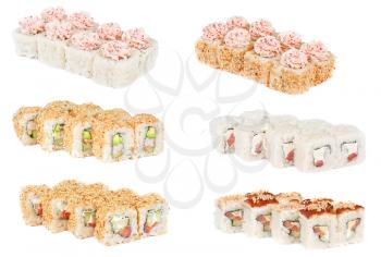 Set sushi fresh rolls isolated on white