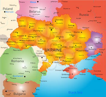 New vector color map of Ukraine without Crimea and selected Donesk and Lugansk regions