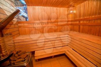 Interior of Finnish wooden sauna