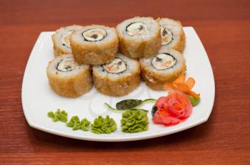 Roasted roll with cream cheese, cucumber and salmon fish