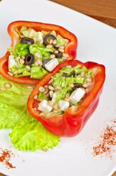 Stuffed peppers roasted with feta cheese and vegetable