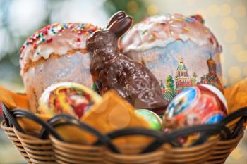 Easter eggs cake and bunny shape chocolate