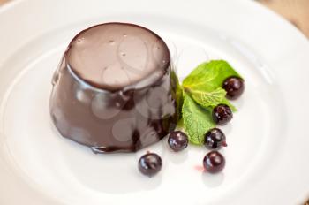 chocolate mousse dessert with currant berries