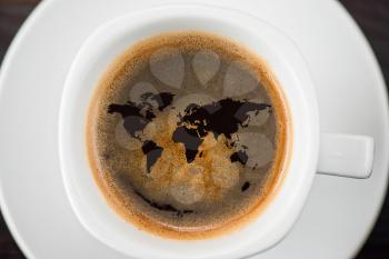 World cup of coffee closeup shot from above