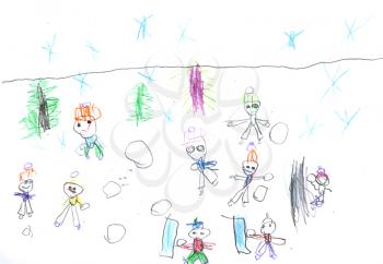 Kid's drawing - ice hockey team- made by child