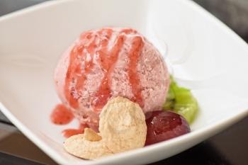 Fruit strawberry ice cream in plate 