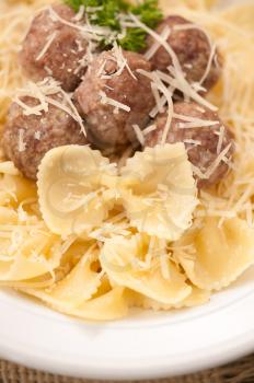 Pasta with meat balls and parmesan