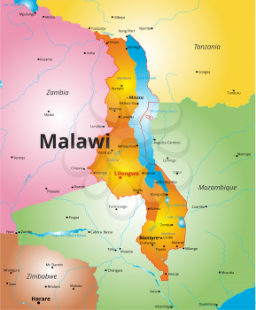 Vector color map of Malawi country
